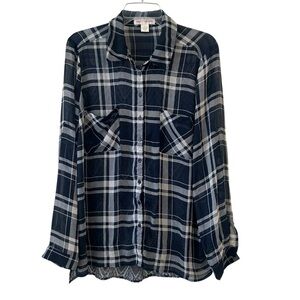 Band of Gypsies Navy and White Plaid Button Down Shirt